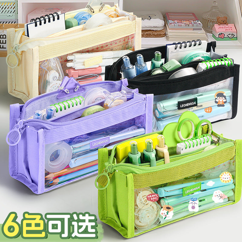 6-layer pencil bag, large-capacity stationery box, stationery bag, pencil case, high-value transparent super-energy storage bag, pencil bag.
