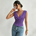 Fashion cross-border summer new arrival swing collar sleeveless t-shirt waist slimming look pure desire style easiest for matchshorttops women