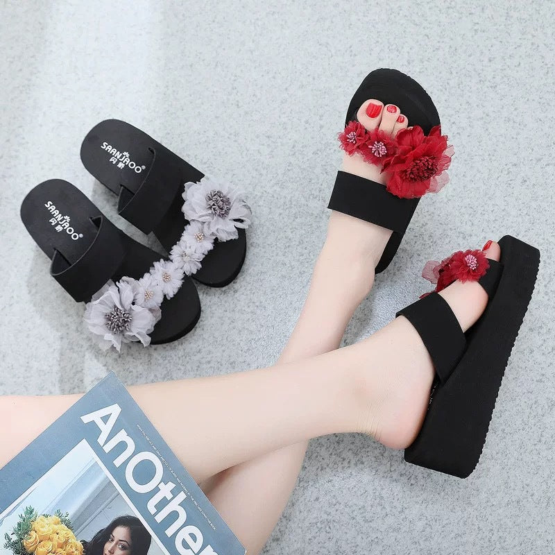 2025 beach vacation sweet thong sandals - summer travel non-slip high heel outdoor beach slippers for women