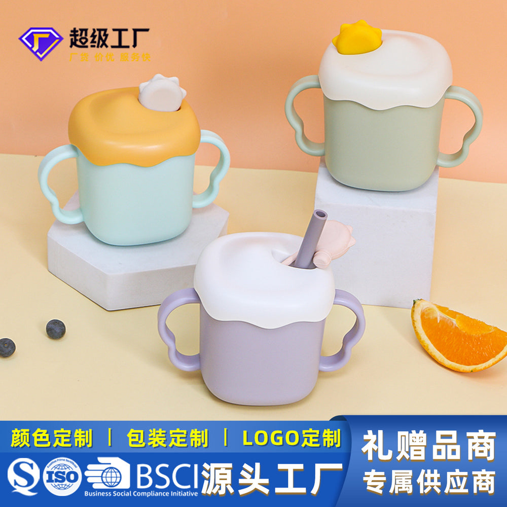 Baby milk cup with handle kids water cup straw cup learning cup scale cup anti-fall maternal and infant products wholesale