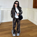 Girls'  new outfit set: trendy brand spring/autumn casual jacket and versatile printed sweatpants set for students