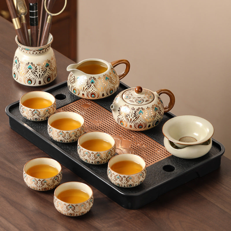 Dunhuang ru kiln tea set suitfor home office kung fu tea setaccessible luxuryhigh-end teapot tea cup cover bowl complete set