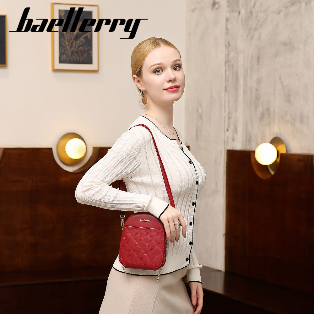 BAELLERRY New Embroidered Women's Small Crossbody Bag Korean Version Large Capacity Zipper Shoulder Bag Versatile Mobile Phone Bag