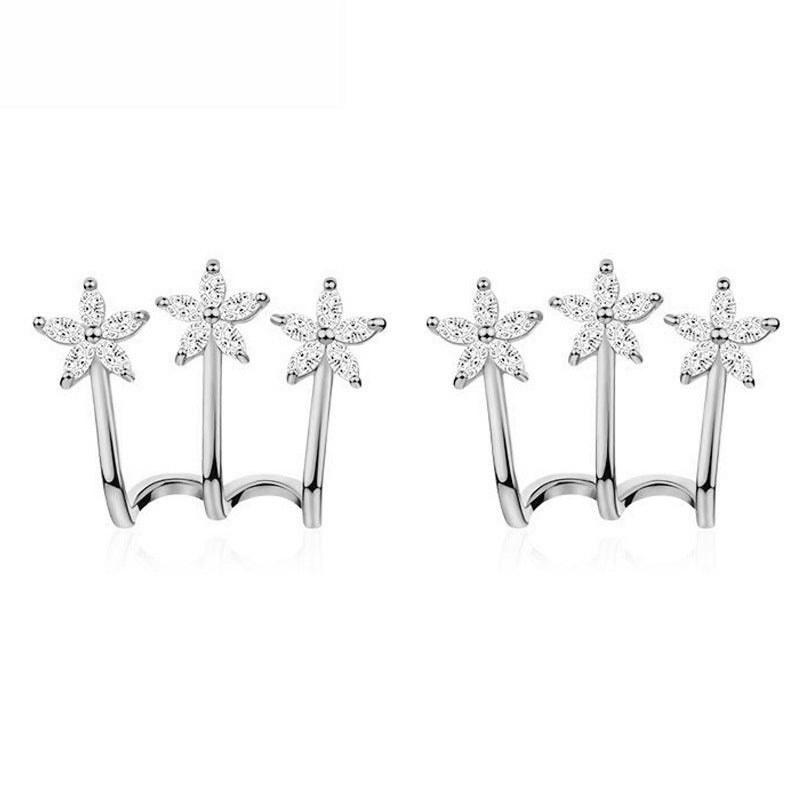 , luxurious fashion casual exquisite small ear winding cuffs four claw zircon earrings cold style diamond earrings