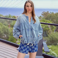 fashionnew arrival cross-border  round neck zipper denim outwear washed looseshort denim jacket for women