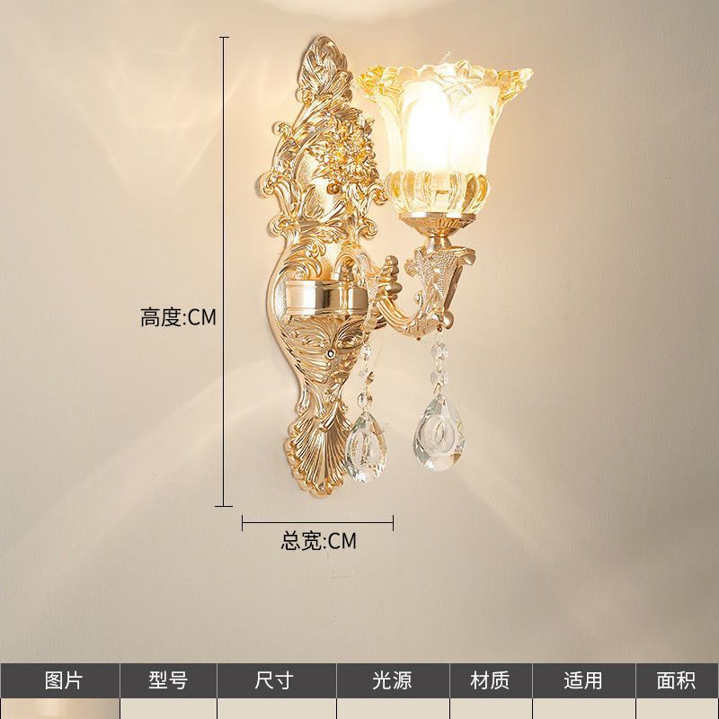 European crystal wall lamp - bedroom bedside, living room, hallway, aisle - single/double head candle decorative wall led sconce
