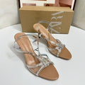 Silver open-toe rhinestone clear wine glass heel roman sandals - women's sexy fairy wind crystal high heels - niche design
