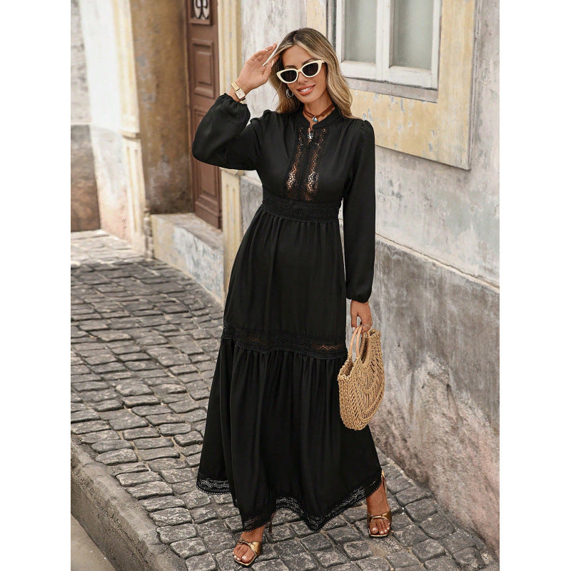 Export1688  fashioncasualpure color daily lace lace long sleevesdress