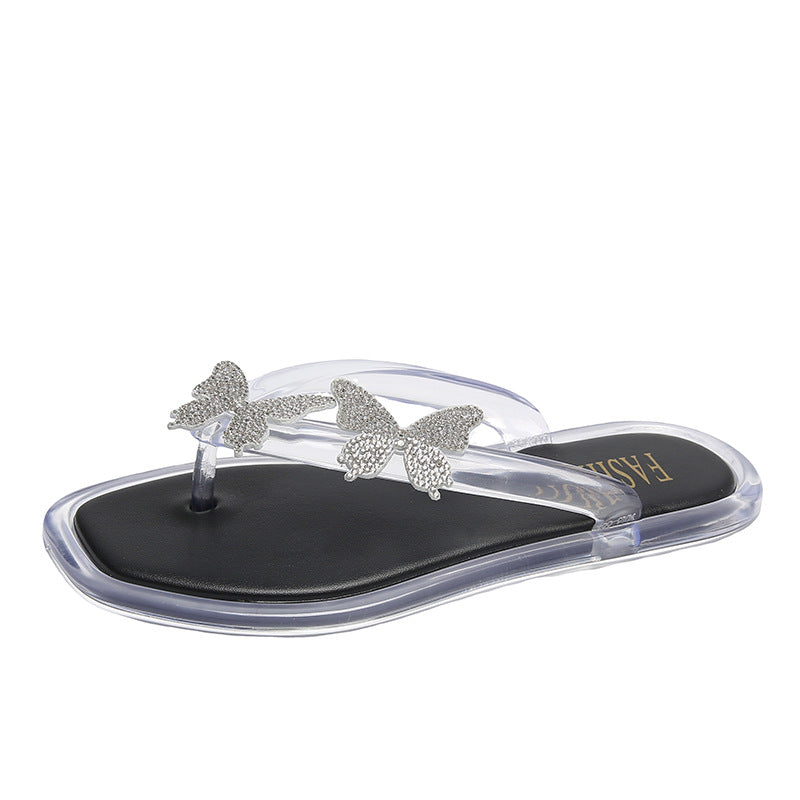 Women's flip-flops: new summer collection - butterfly crystal clear flip-flops, outdoor wear, non-slip, durable, thong sandals