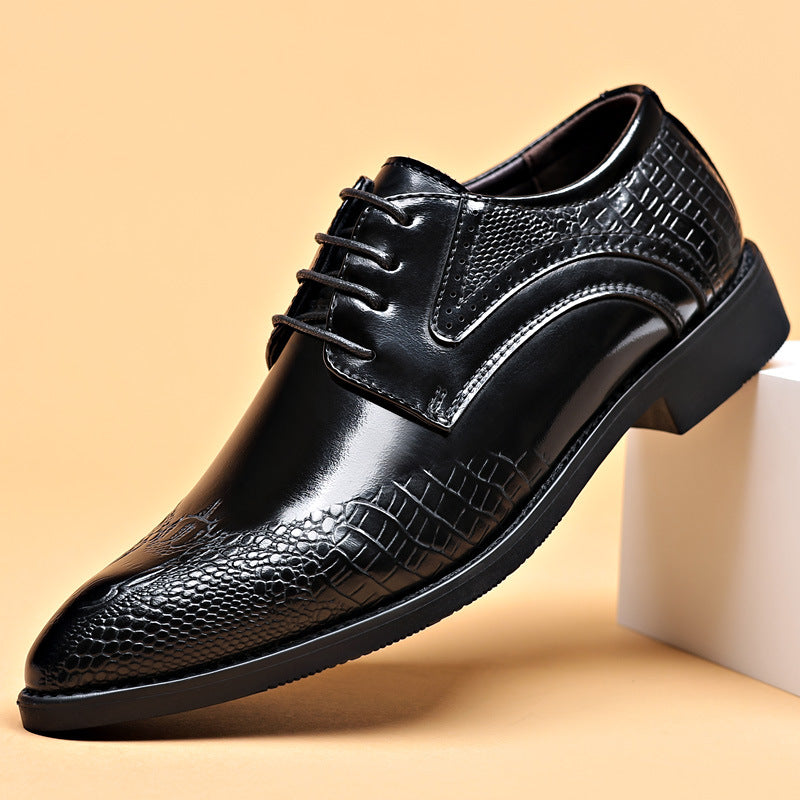 2024 new men's leather dress shoes - business casual, crocodile embossed, british style, korean design, pointed toe, plus size available