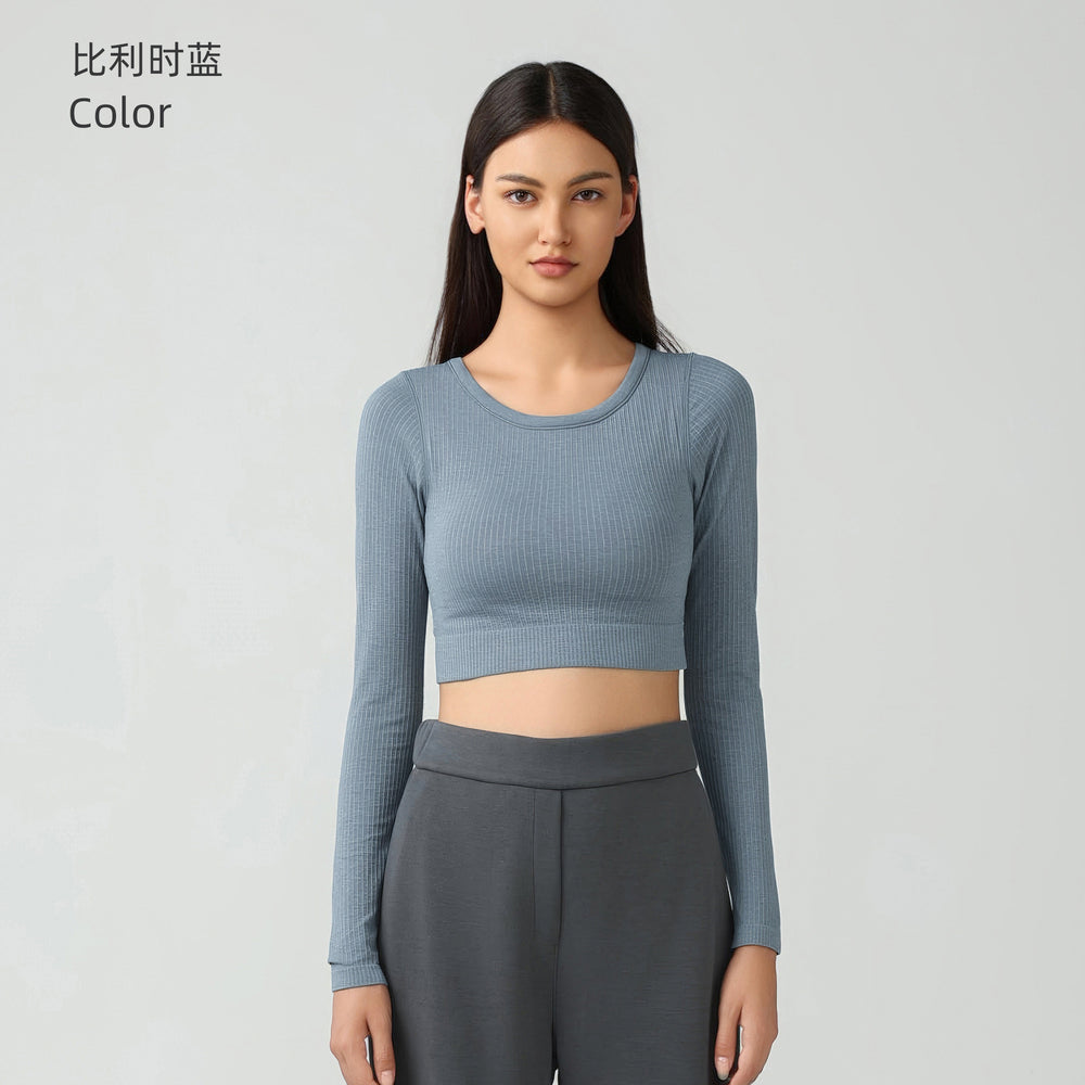 Women's yoga top with built-in bra pads, running & fitness cropped stretch top, new slim-fit long sleeve activewear - daw197