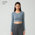 Women's yoga top with built-in bra pads, running & fitness cropped stretch top, new slim-fit long sleeve activewear - daw197