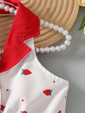 hot-selling  foreign trade princess dress: halter neck, strawberry print dress