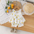Baby girl lemon print gauze sleeveless ruched tank top with ruffle-trimmed lantern shorts - summer casual outfit