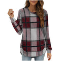 new women's casual loose plaid long sleeve crew neck irregular hem top - perfect for cross-border  sales