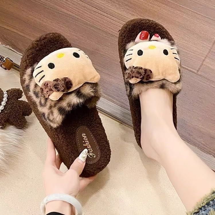 Cute leopard print cat paw slippers for women, new 2025 autumn/winter collection, non-slip indoor house slippers, wholesale cotton slippers for supermarkets
