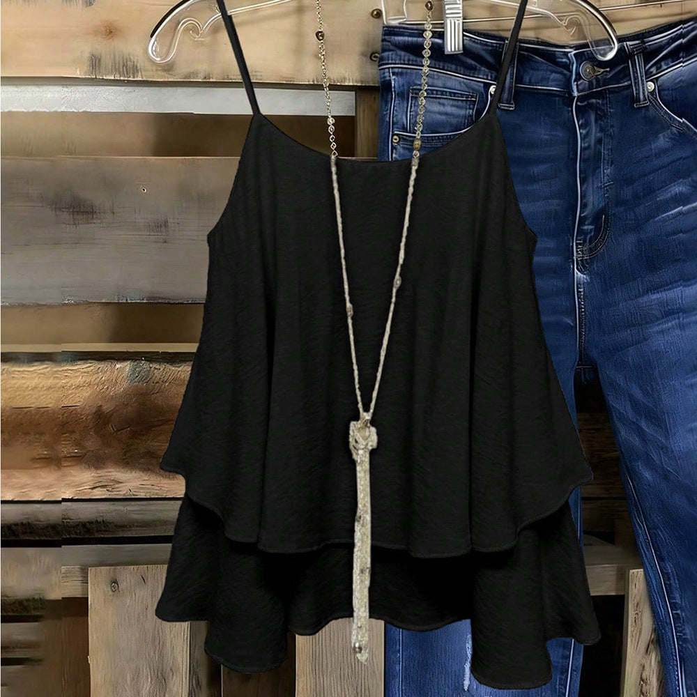 summer new arrivals: european and american style women's v-neck double-layer ruffle camisole - slimming inner layer top