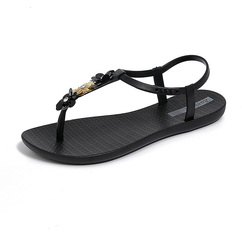 New women's flip-flop sandals: summer fashion, trendy open-toe beach sandals with buckle straps and roman-style sequin detail – perfect for outdoor wear