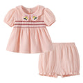 new summer collection: sweet pink outfit for baby girls - stylish embroidered peter pan collar top and shorts set for girls' summer wear