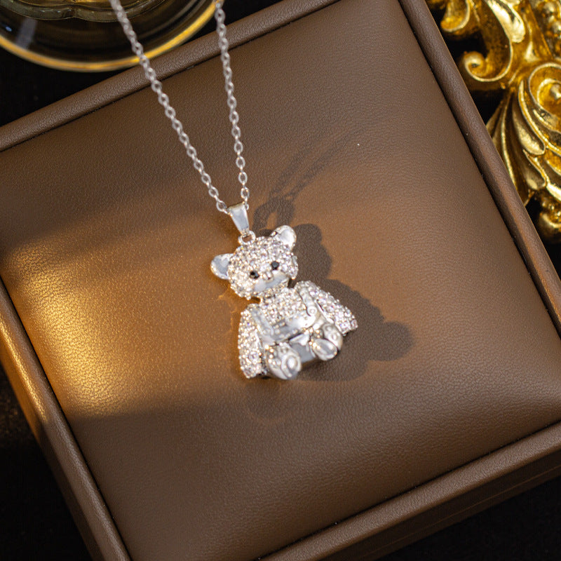 European and american cross-border trend cute exquisite bear necklace for women accessible luxury niche fashion versatile sweater chain jewelry wholesale