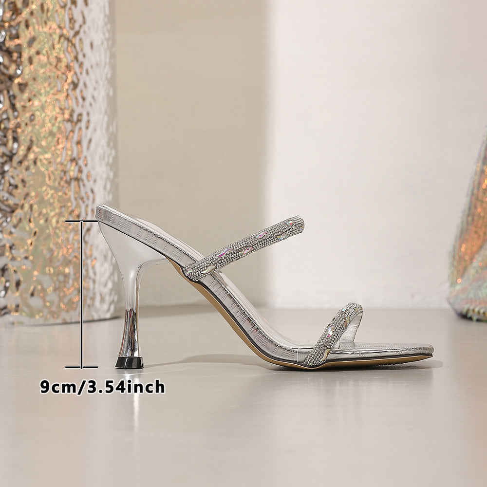 Influencer-style thong sandals for women, 2025 summer new collection, chunky heel rhinestone ankle strap high heel sandals, outdoor fashion footwear