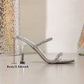 Influencer-style thong sandals for women, 2025 summer new collection, chunky heel rhinestone ankle strap high heel sandals, outdoor fashion footwear