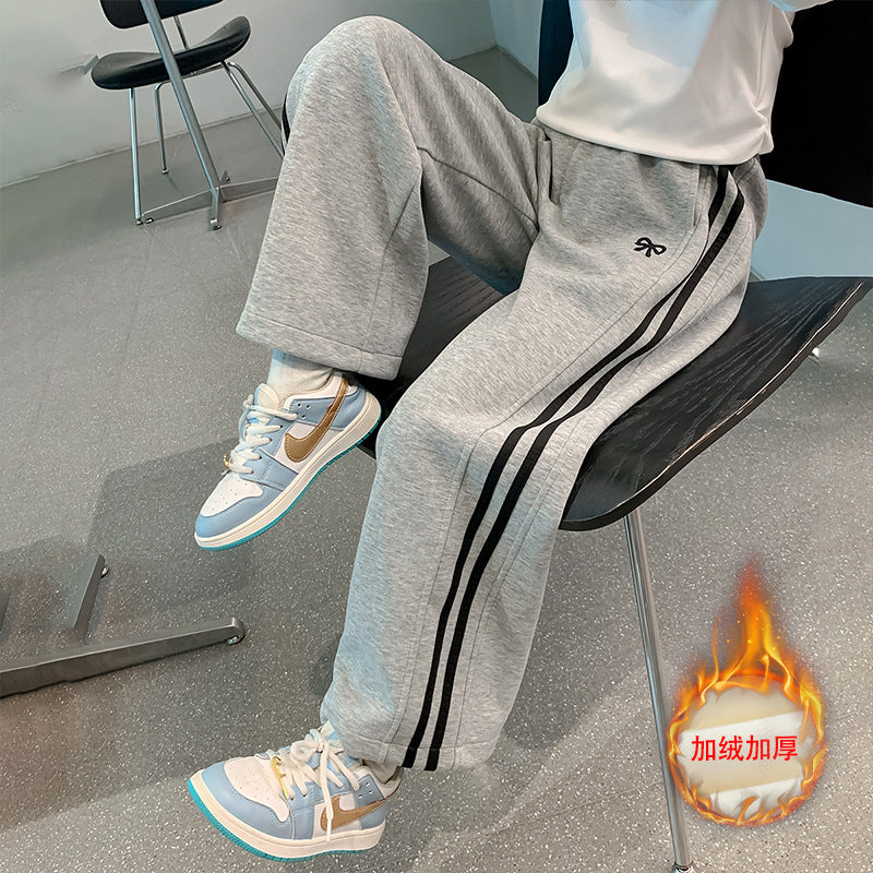 Girls' pants  new style sweatpants kids autumn and winter sports pants girls' winter fleece-lined wide leg pants slimming