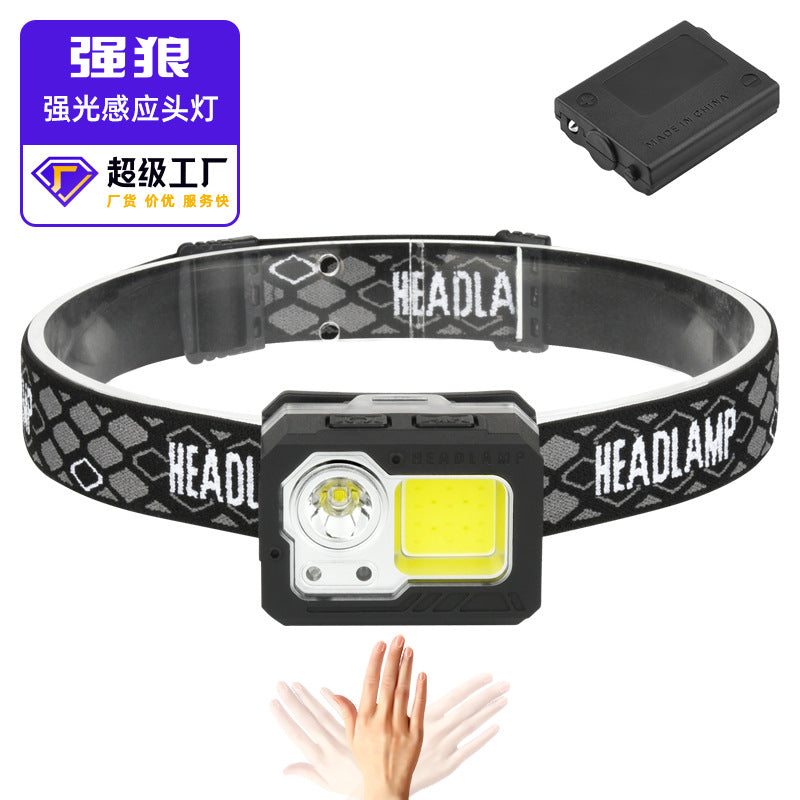 Cross-border new LED head-mounted flashlight TYPE-C charging hiking night running AAA dry battery induction headlight