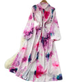 Korean style fashionable printed dress - new women's long sleeve tie-waist slimming a-line versatile elegant maxi dress for work
