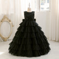 european and american girls' evening dress, long cake skirt, black elegant high-end bow sequin dress, in stock