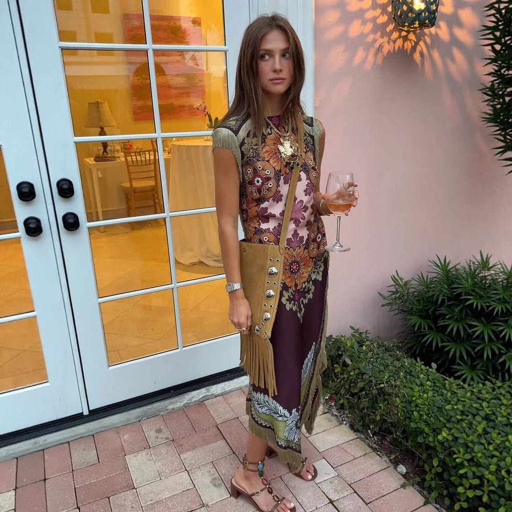 2026 spring european and american cross-border independent station amazon irregular tassel cross retroeasiest for match chinese style dress