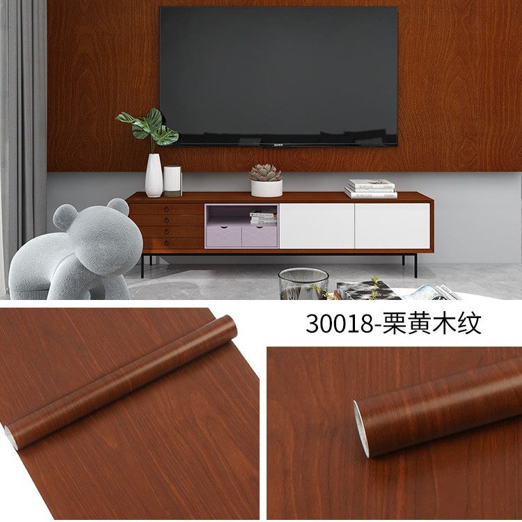 Cross-border exclusive wallpaper self-adhesive waterproof imitation wood grain pvc cabinet tables and chairs seamless furniture transformation sticker instant sticker