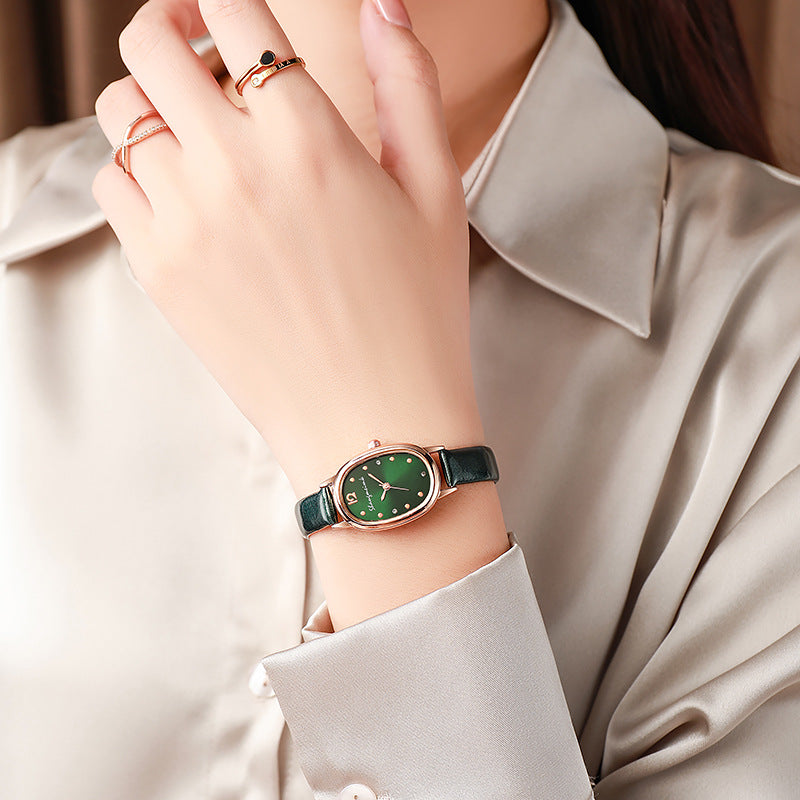 New arrivalelegantretrocasual oval student watch niche style women's watch belt quartz women's watch