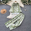 Light mature style printingtwo-piece set women's autumlong sleevestopswide leg pantswork clothingeasiest for matchsuitautumnew arrival