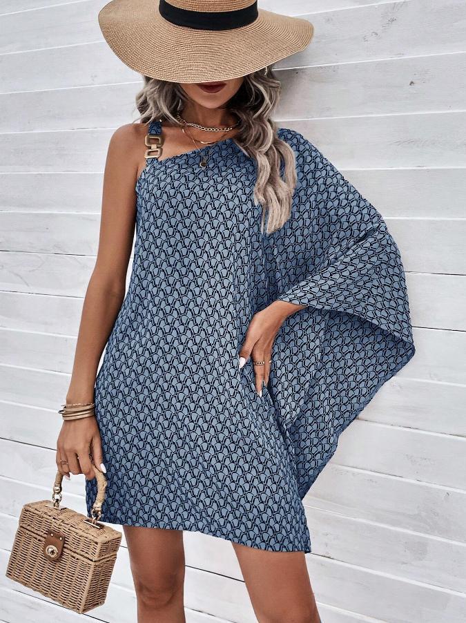 Amazon independent station fashion cross-border new arrival women's fashion bat sleeve asymmetrical looseprintingdress