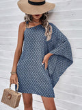 Amazon independent station fashion cross-border new arrival women's fashion bat sleeve asymmetrical looseprintingdress