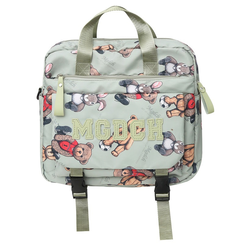 New schoolbag for female junior high school students, simple printed bear, large-capacity backpack, trendy college student couple computer bag