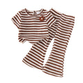 Children's clothing shein cross-border girl suit coffee color short-sleeved t-shirt + pants two-piece set