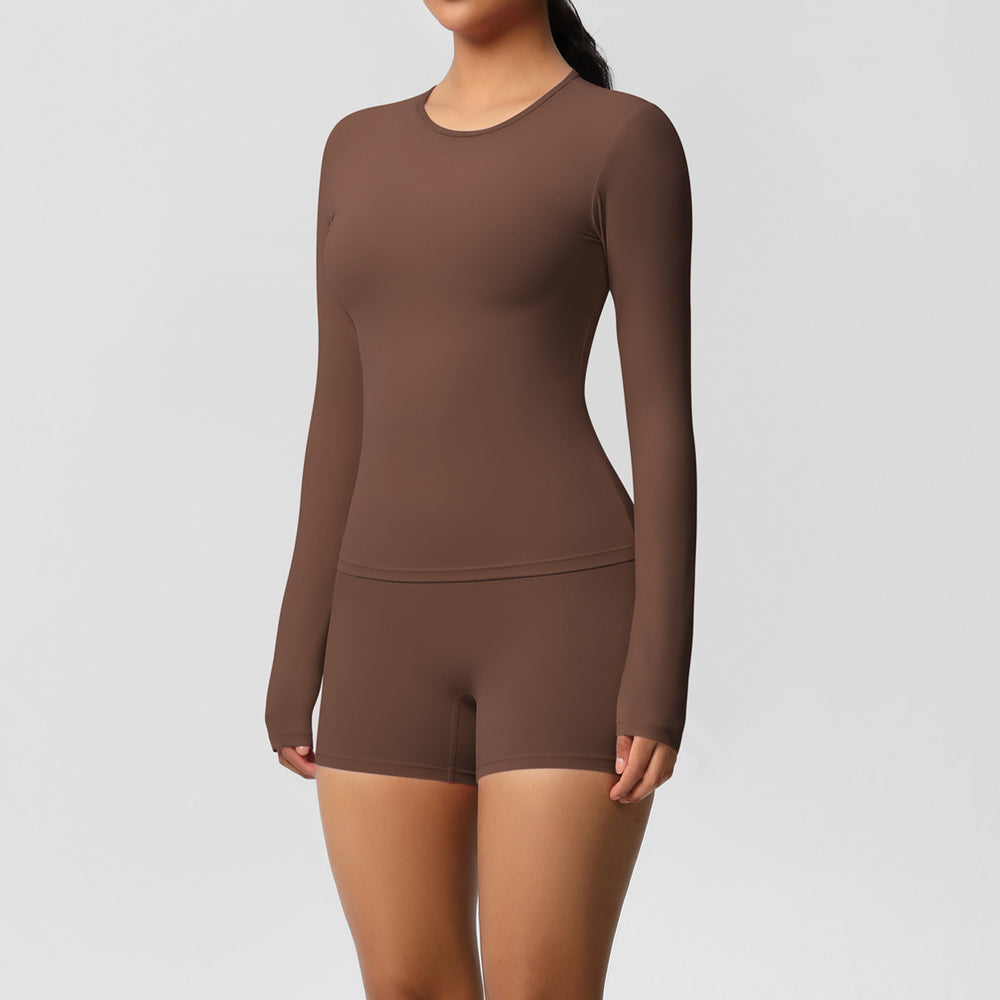 New arrival cross-border pure color double-sided brushed tight long yoga suit sports running fitness suit two-piece set for women