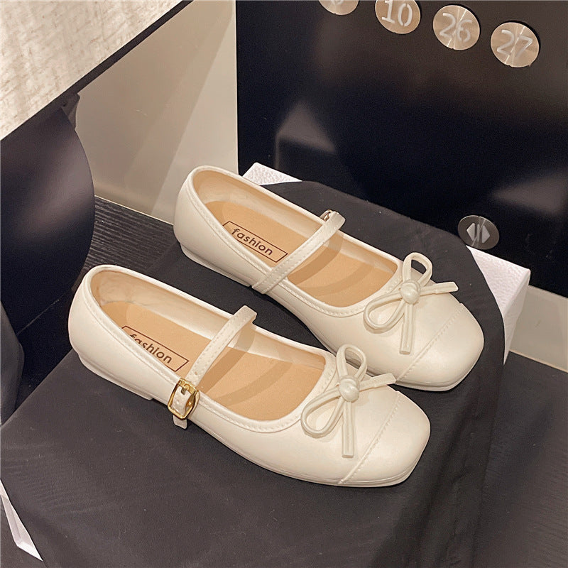French chic elegant women's flats - 2026 new collection: soft, fairy-tale style mary janes with bow detail
