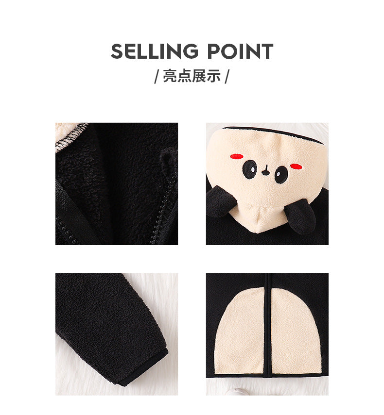 kids fleece capsules outwearfall and winter cartoon embroidered panda color matchingthickened hooded girl zippertops