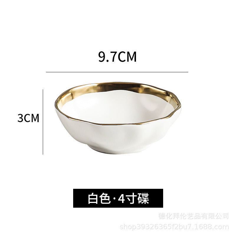 New arrival high-end gold-plated edge western steak plate matte ceramic bowl plate set combination large hat bowl wholesale