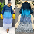 Miura european and american fashion dress women's  spring high-end lantern sleeve loose slimming color block tassel maxi dress