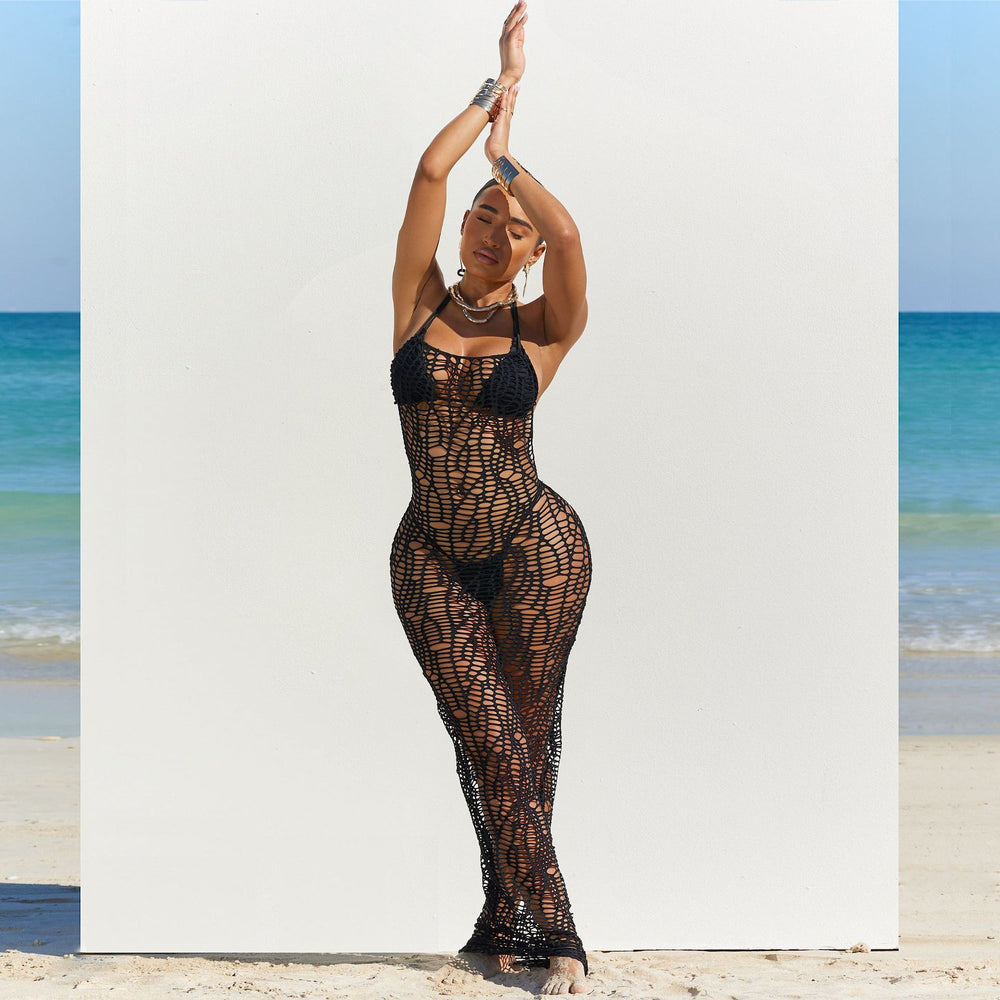 e-commerce european and american women's clothing sexy cup thong cut out naked back halter three-piece beach long skirt suit