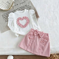 new cross-border girls' fashion set: european & american style princess sleeve heart print top + corduroy skirt, infant/toddler two-piece outfit