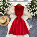 Elegant and chic: sleeveless knit a-line dress with ruffle trim – a slimming french-inspired summer staple