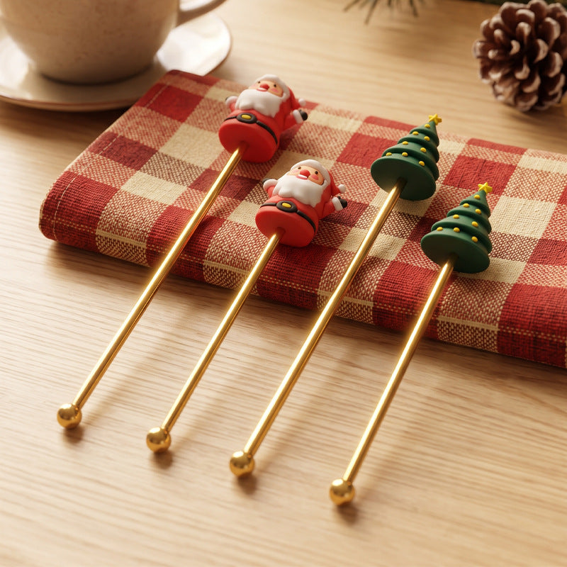 304 stainless steel christmas reindeer & snowman stirring spoon set - coffee, milk tea, dessert spoons - exquisite gift box packaging - wholesale