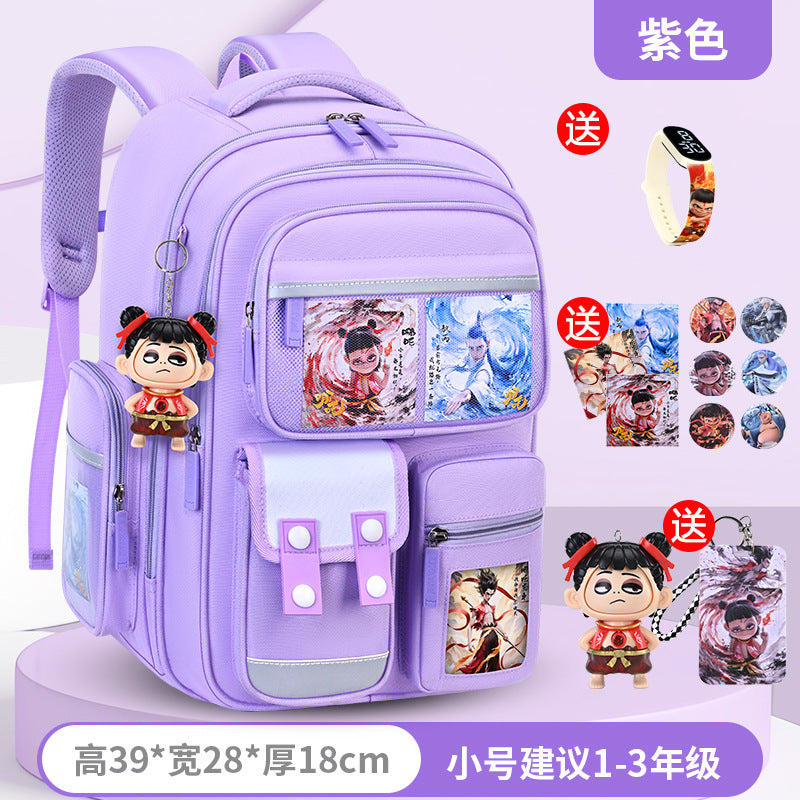 New nezha backpack for boys and girls, grades 1-6: spine protection, lightweight design, and extra-large capacity