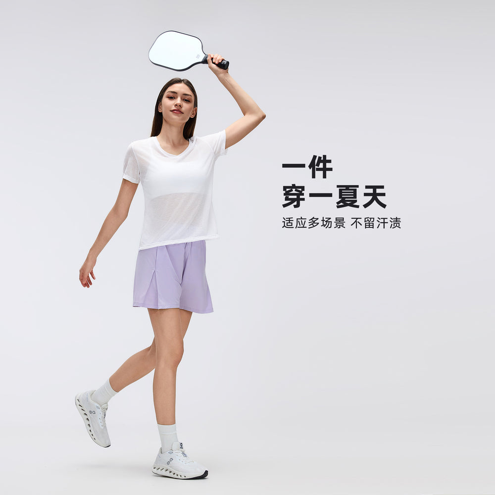 Summer v-neck bamboo slub lightweight breathable sports t-shirt women's running fitness short sleeve yoga top d26098