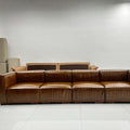 American retro sofa cigar bar living room small apartment straight row genuine leather sofa tofu block sofa module new style